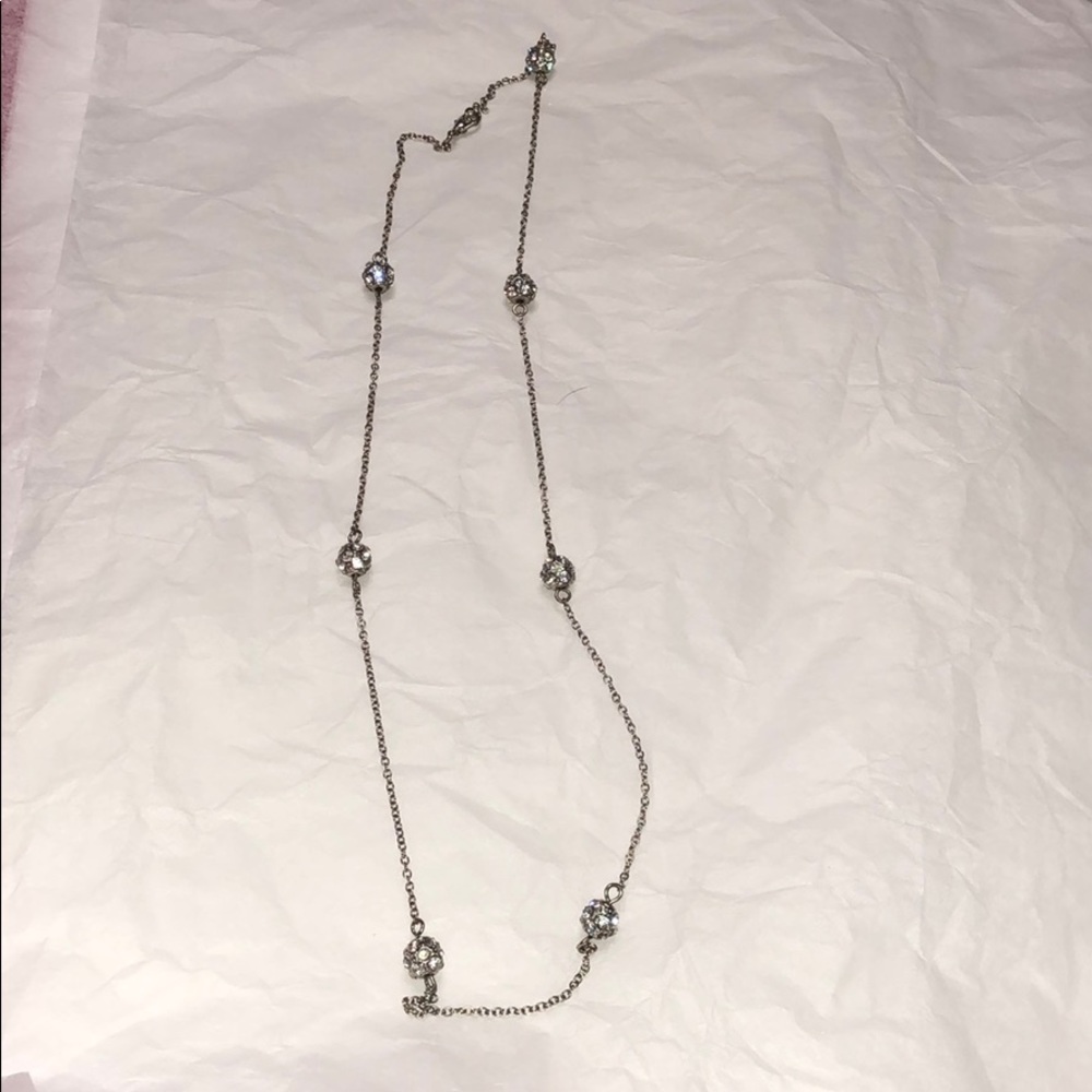 Silver necklace with rhinestone spheres